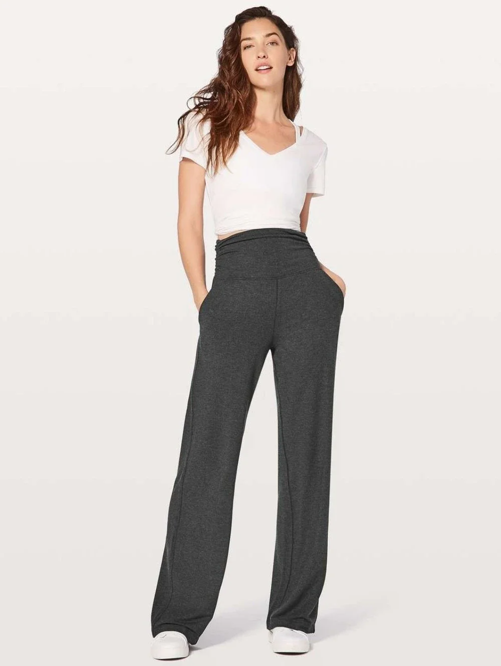 Lululemon Take It Easy Wide Leg Pants in Heathered Black